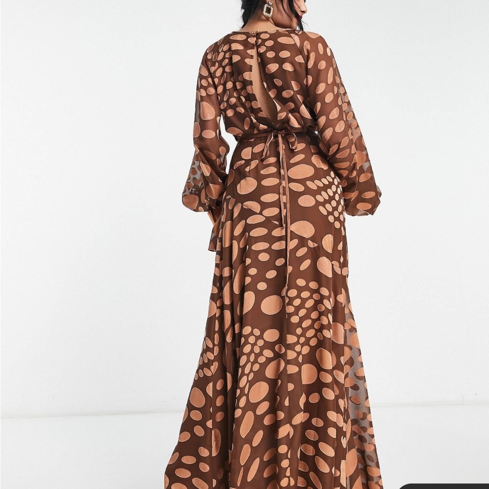 ASOS DESIGN satin jacquard warped spot wrap maxi dress with tie waist